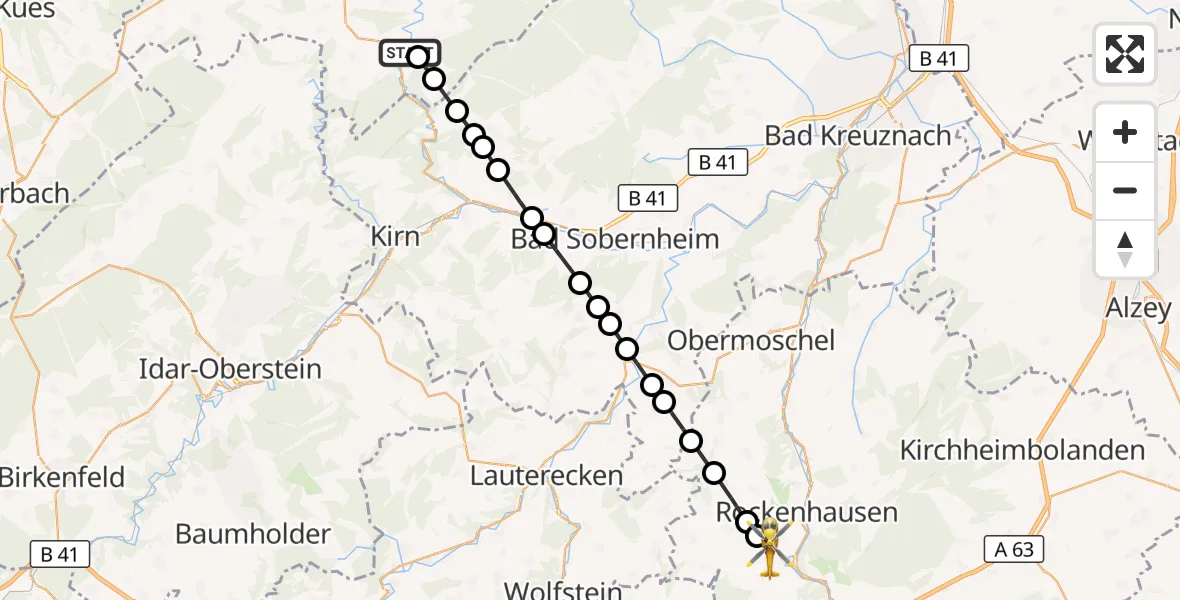 Flugroute Rettungshubschrauber Gemünden - Rockenhausen, 15 Oktober 2026, 11:04