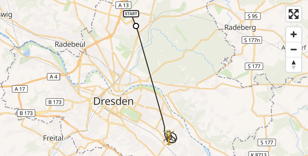 Flugroute Rettungshubschrauber Dresden Flughafen - Dresden, 15 Oktober 2026, 11:06
