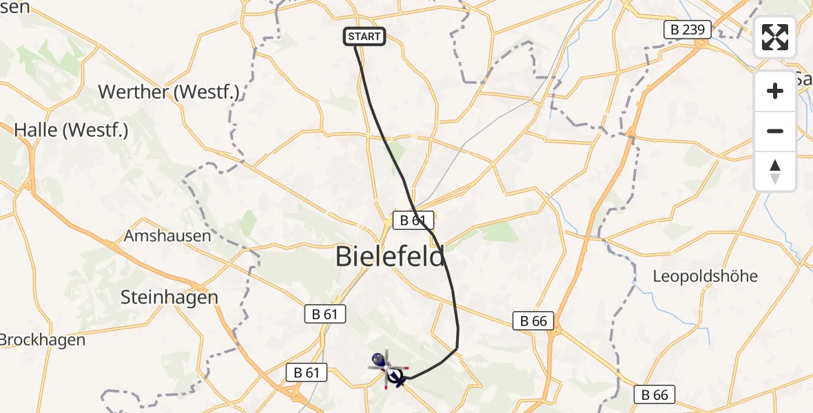 Flugroute Polizeihubschrauber Bielefeld - Luftrettungszentrum Bielefeld, 15 Oktober 2026, 11:07