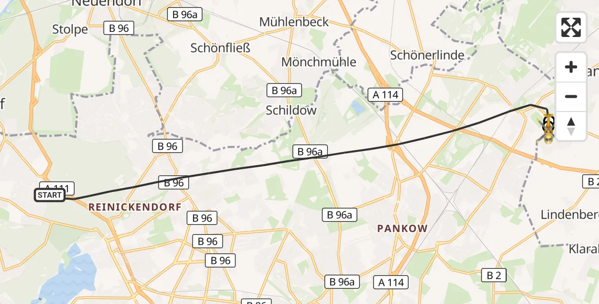 Flugroute Rettungshubschrauber Berlin - Helios Clinic Berlin-Buch, 15 Oktober 2026, 11:08