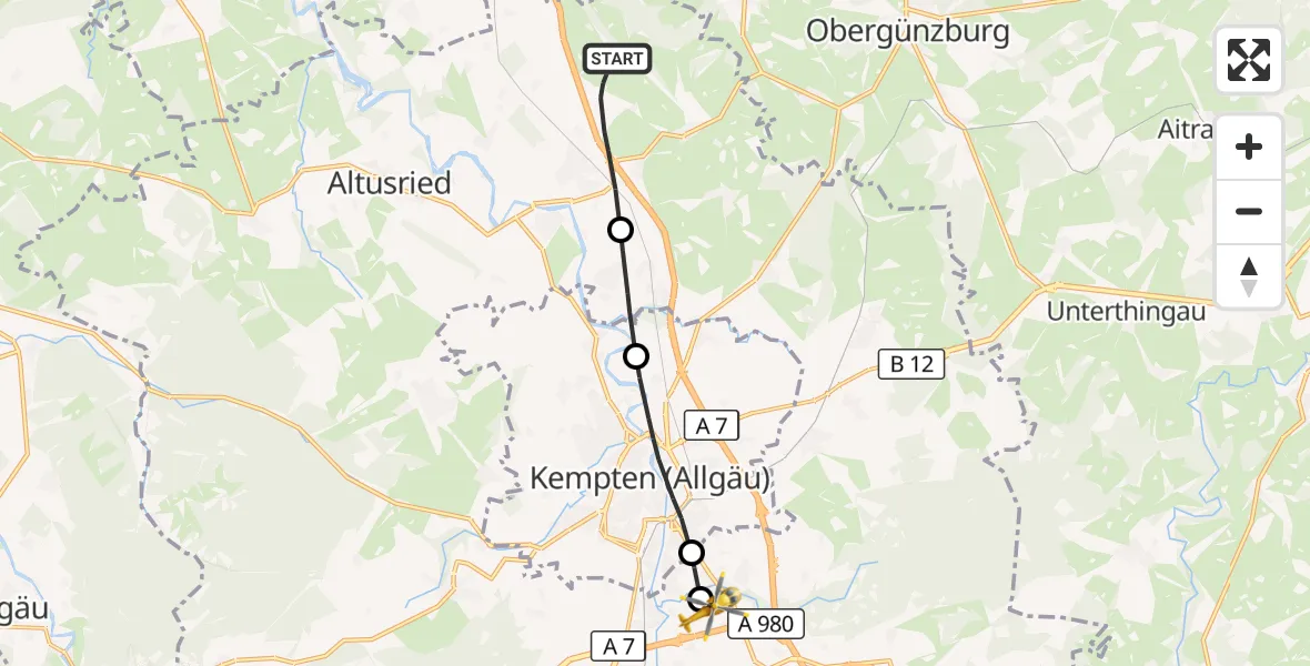 Flugroute Rettungshubschrauber Dietmannsried - Kempten-Durach Flugplatz, 15 Oktober 2026, 11:16