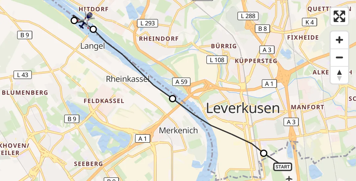 Flugroute Polizeihubschrauber Leverkusen Flugplatz - Leverkusen, 15 Oktober 2026, 11:17