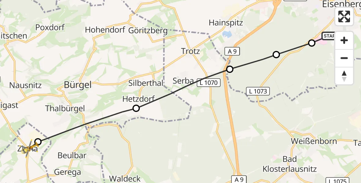 Flugroute Rettungshubschrauber Eisenberg - Schöngleina, 15 Oktober 2026, 11:22