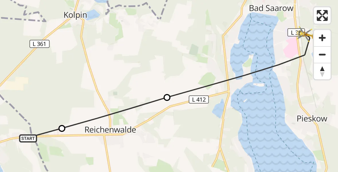 Flugroute Rettungshubschrauber Storkow (Mark) - Bad Saarow, 15 Oktober 2026, 11:25