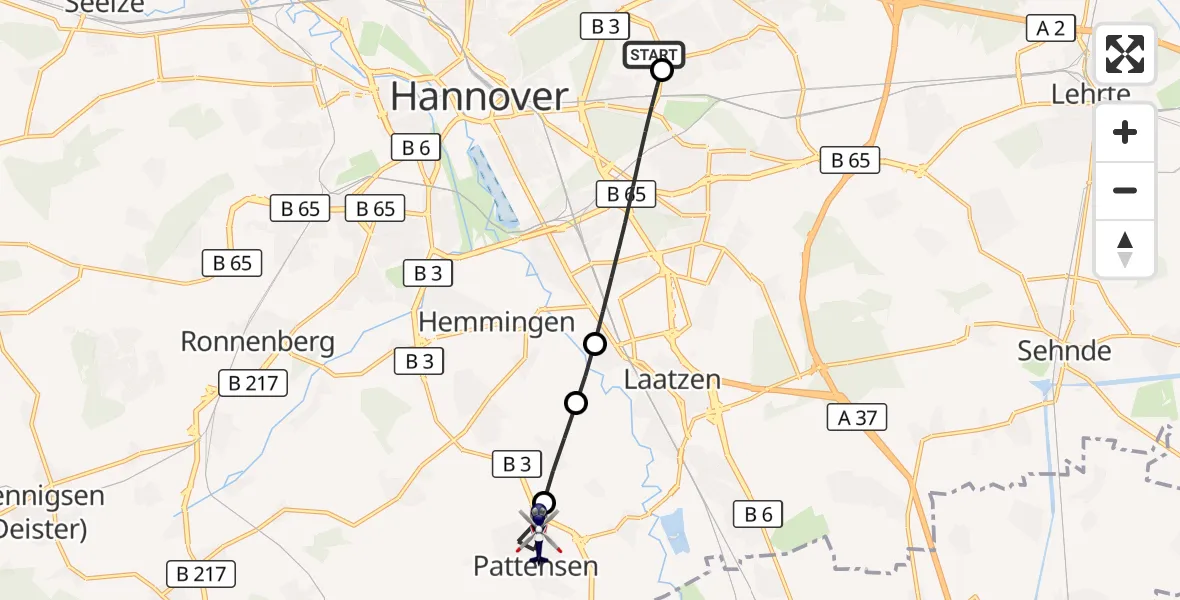 Flugroute Polizeihubschrauber Hannover Luftrettung Hubschrauberlandeplatz (Christoph 4) - Pattensen, 15 Oktober 2026, 11:28