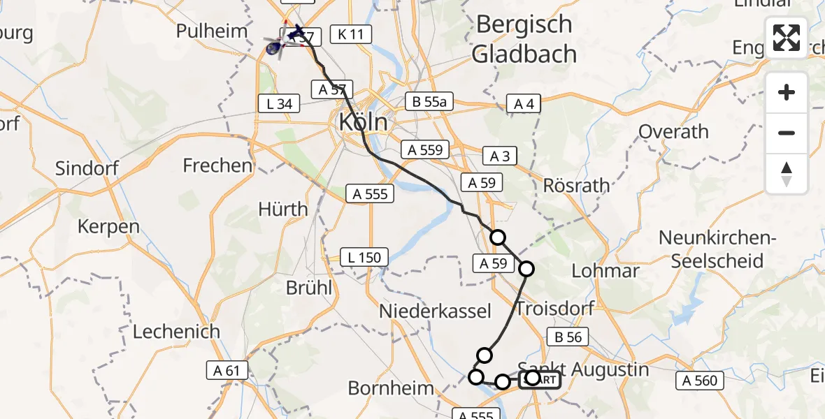 Flugroute Polizeihubschrauber Sankt Augustin - Köln, 15 Oktober 2026, 11:36