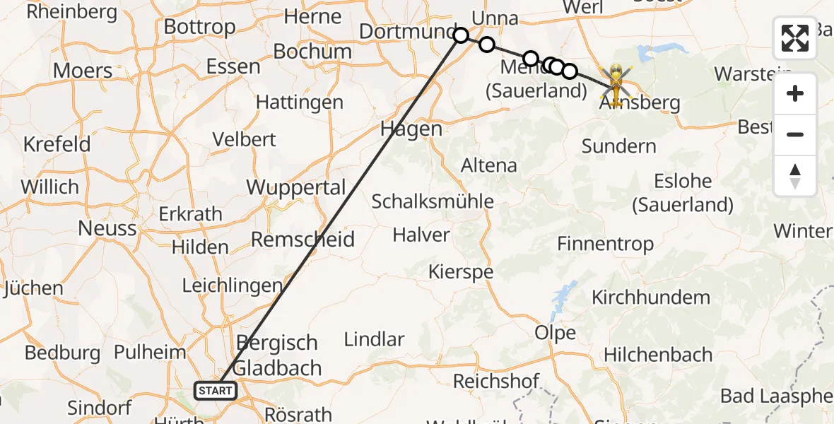 Flugroute Rettungshubschrauber Köln - Arnsberg, 15 Oktober 2026, 11:38