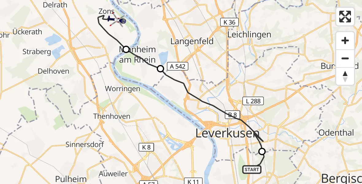 Flugroute Polizeihubschrauber Köln - Dormagen, 15 Oktober 2026, 11:53