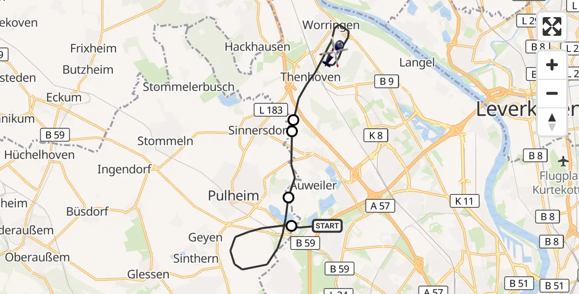 Flugroute Polizeihubschrauber Köln - Köln, 15 Oktober 2026, 11:55