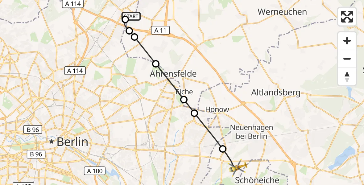 Flugroute Rettungshubschrauber Helios Clinic Berlin-Buch - Hoppegarten, 15 Oktober 2026, 11:58