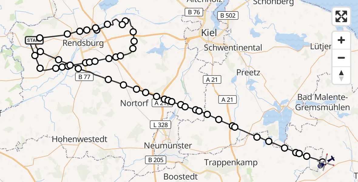Flugroute Polizeihubschrauber Hohn - Ahrensbök, 15 Oktober 2026, 11:59