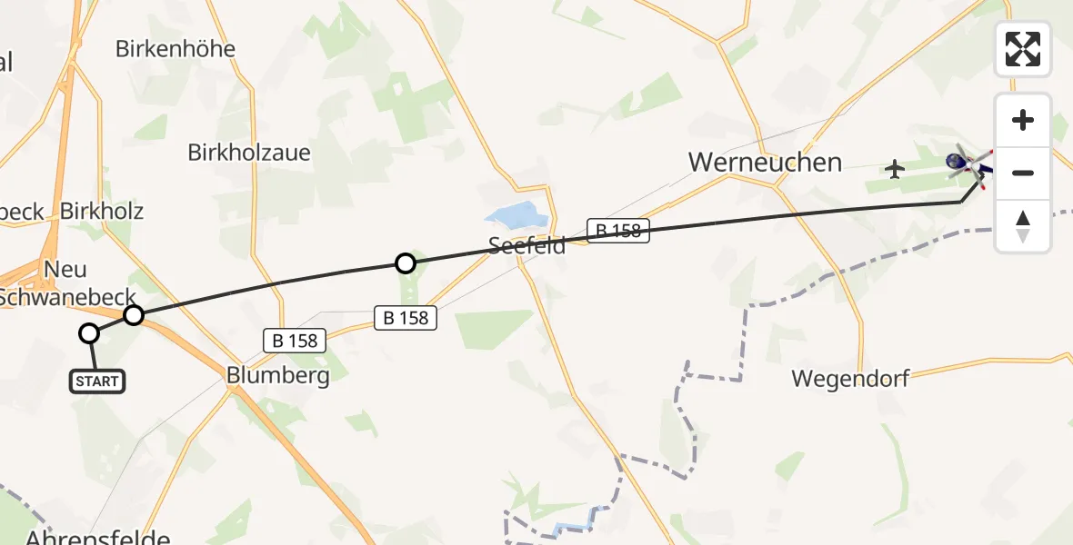 Flugroute Polizeihubschrauber Ahrensfelde Hubschrauberlandeplatz - Werneuchen, 15 Oktober 2026, 11:59