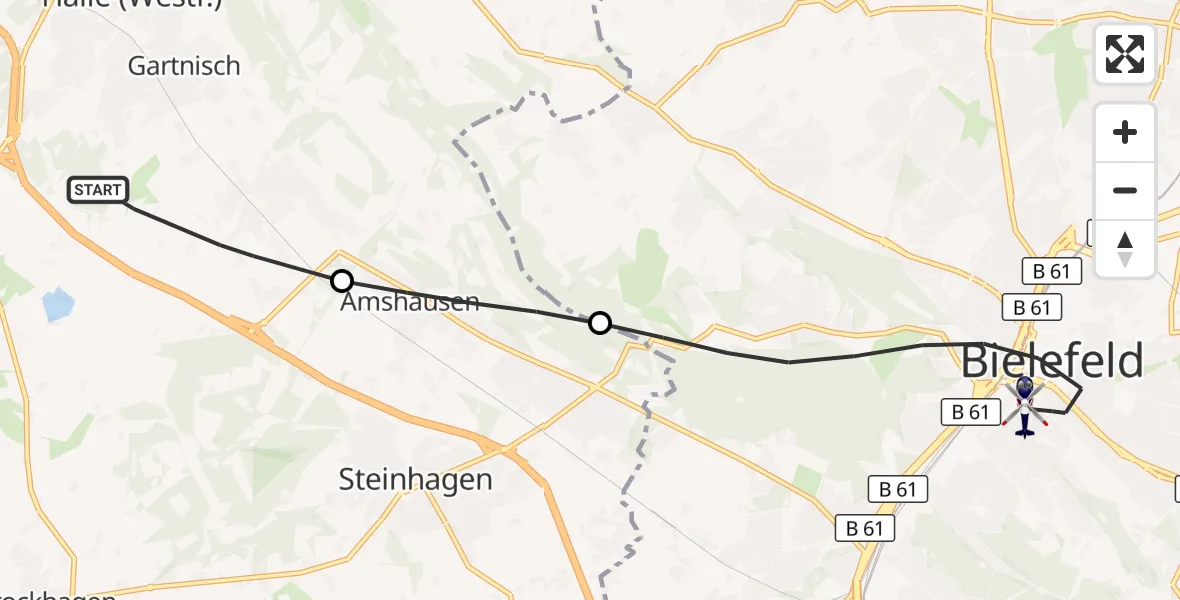 Flugroute Polizeihubschrauber Halle (Westf.) - Bielefeld, 15 Oktober 2026, 12:06