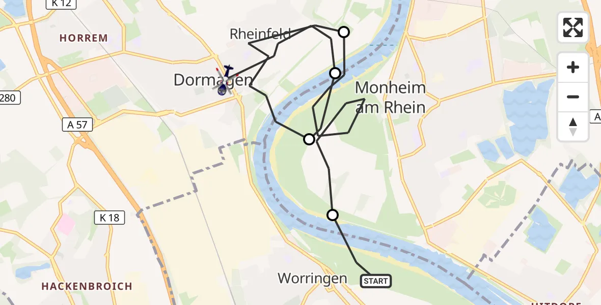 Flugroute Polizeihubschrauber Köln - Dormagen, 15 Oktober 2026, 12:11