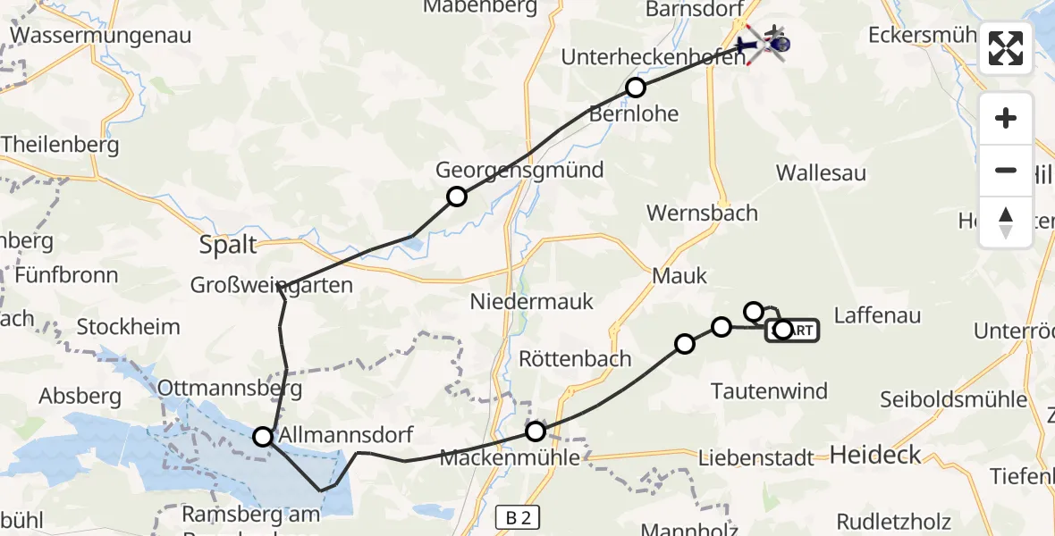 Flugroute Polizeihubschrauber Heideck - Roth, 15 Oktober 2026, 12:11