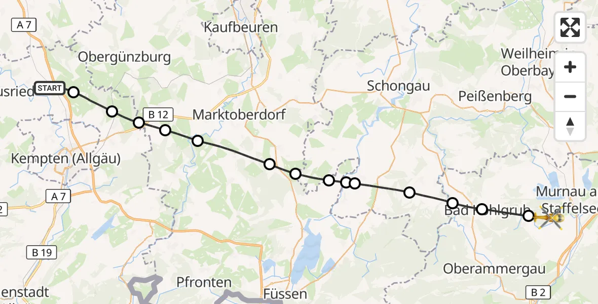 Flugroute Rettungshubschrauber Dietmannsried - Murnau a.Staffelsee, 15 Oktober 2026, 12:14