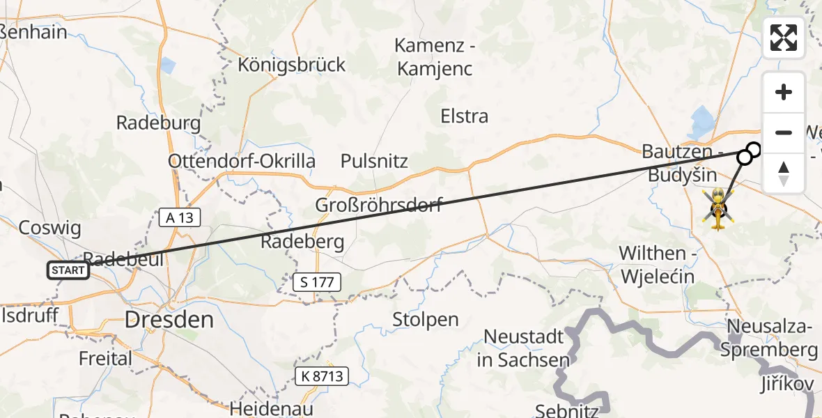 Flugroute Rettungshubschrauber Dresden - Großpostwitz/O.L., 15 Oktober 2026, 12:15