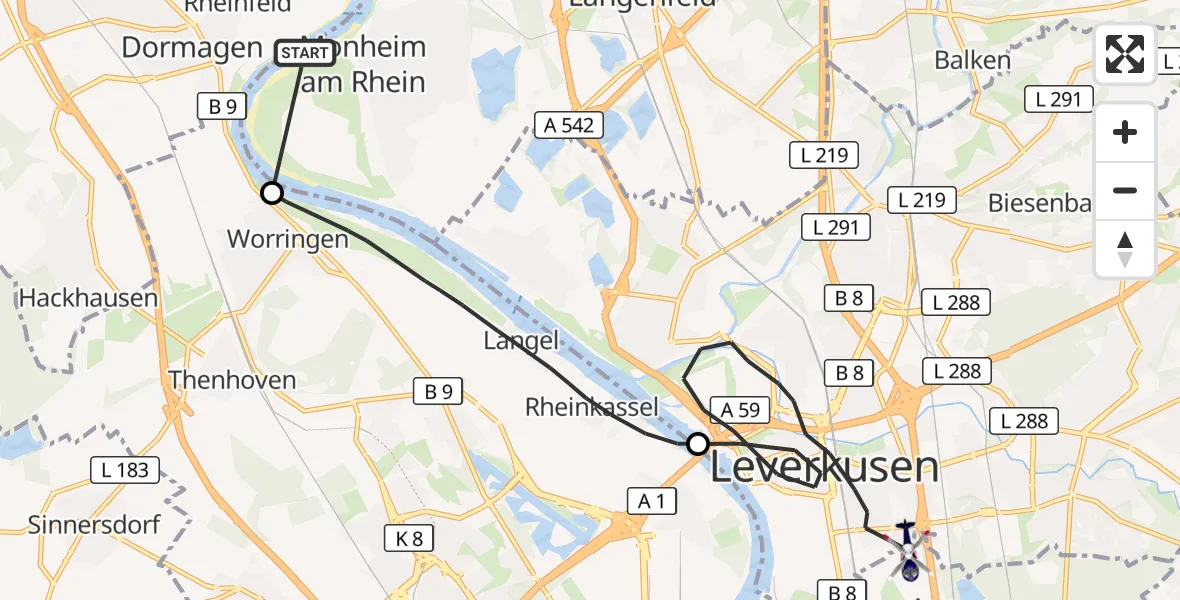 Flugroute Polizeihubschrauber Monheim am Rhein - Köln, 15 Oktober 2026, 12:23