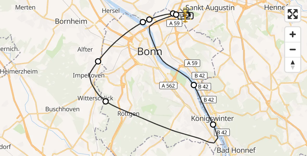 Flugroute Rettungshubschrauber Sankt Augustin - Sankt Augustin, 15 Oktober 2026, 12:27