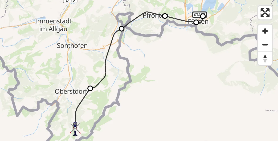 Flugroute Polizeihubschrauber Füssen - Oberstdorf, 15 Oktober 2026, 12:30