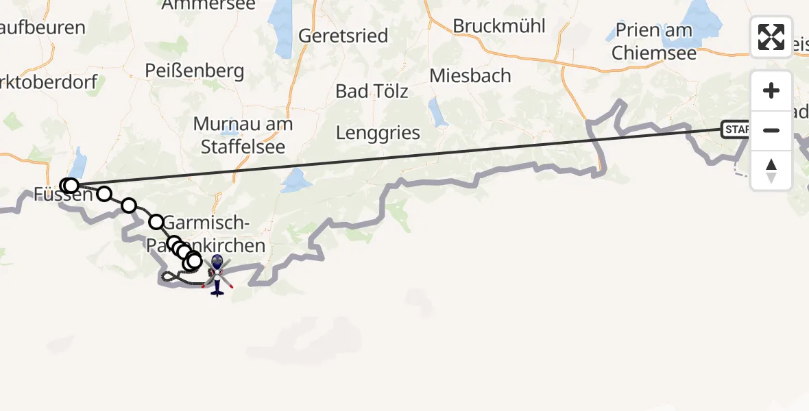 Flugroute Polizeihubschrauber Ruhpolding - Garmisch-Partenkirchen, 15 Oktober 2026, 12:32