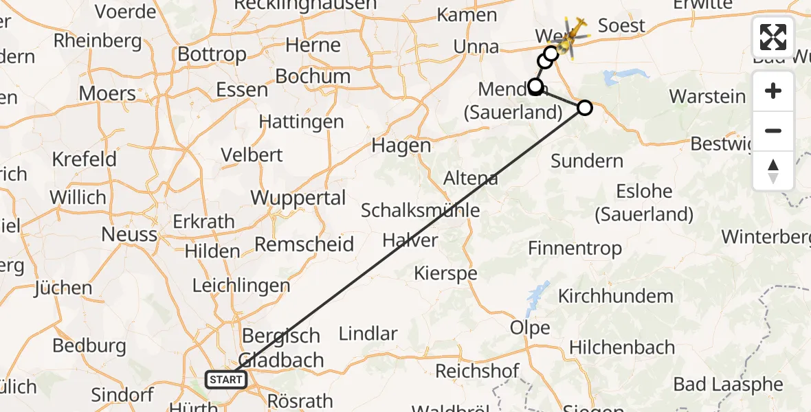 Flugroute Rettungshubschrauber Köln - Werl, 15 Oktober 2026, 12:33