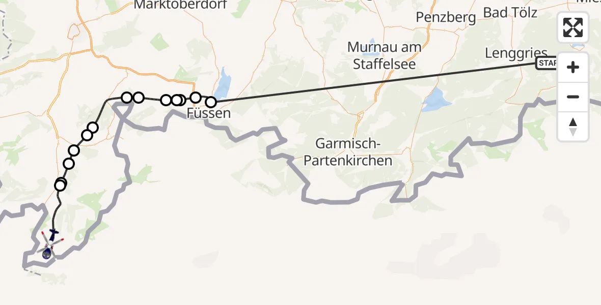 Flugroute Polizeihubschrauber Kreuth - Oberstdorf, 15 Oktober 2026, 12:33