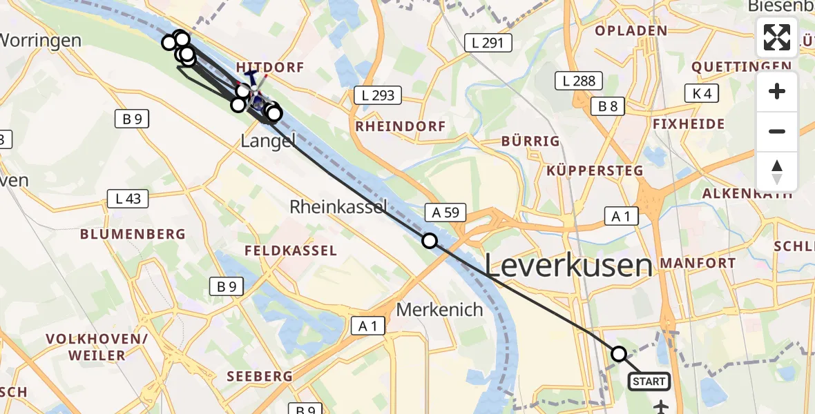 Flugroute Polizeihubschrauber Leverkusen Flugplatz - Leverkusen, 15 Oktober 2026, 12:33