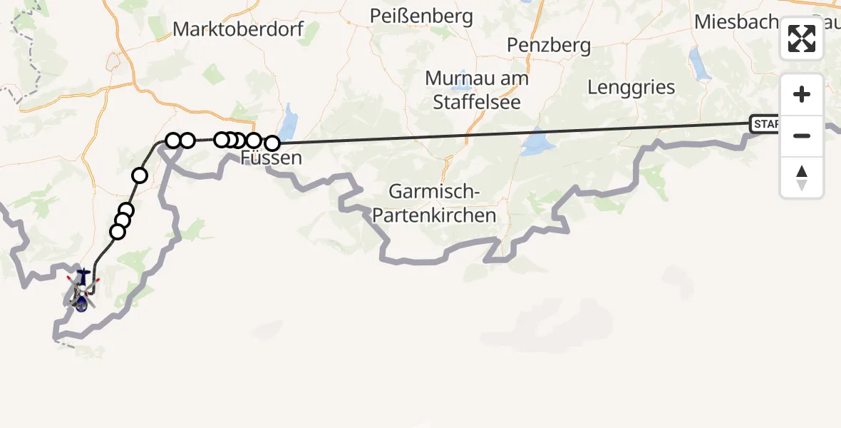 Flugroute Polizeihubschrauber Schliersee - Oberstdorf, 15 Oktober 2026, 12:34