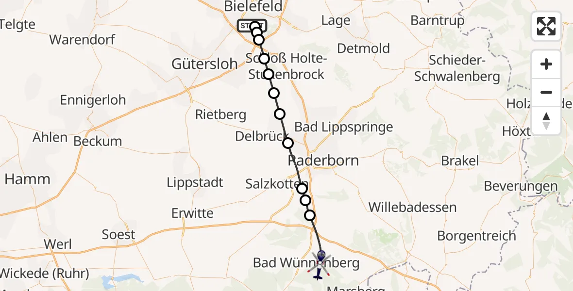 Flugroute Polizeihubschrauber Luftrettungszentrum Bielefeld - Bad Wünnenberg, 15 Oktober 2026, 12:34