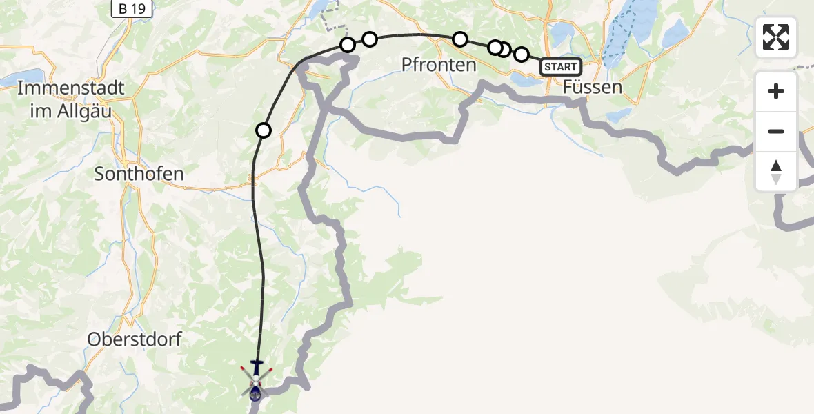 Flugroute Polizeihubschrauber Füssen - Bad Hindelang, 15 Oktober 2026, 12:35