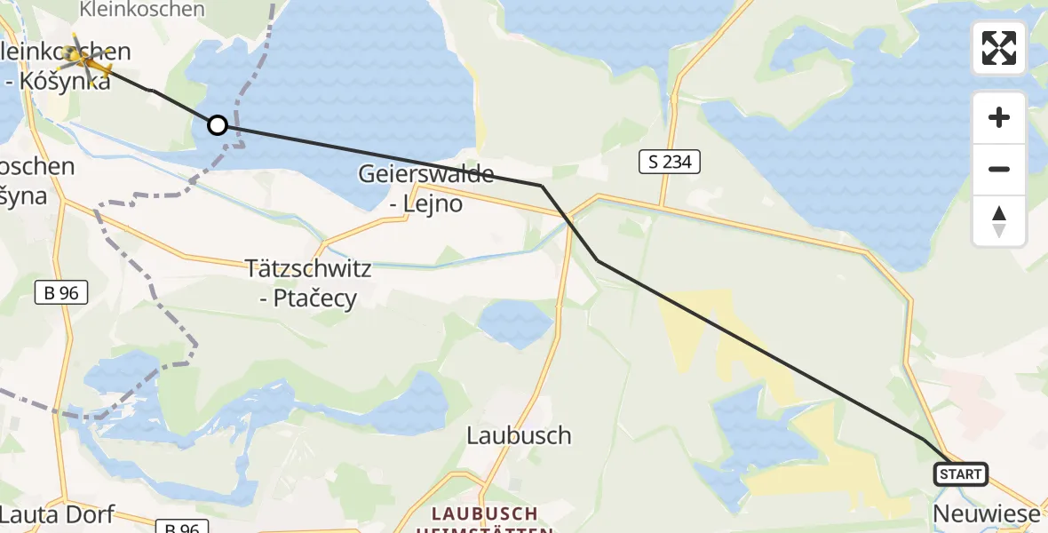 Flugroute Rettungshubschrauber Elsterheide - Senftenberg, 15 Oktober 2026, 12:37