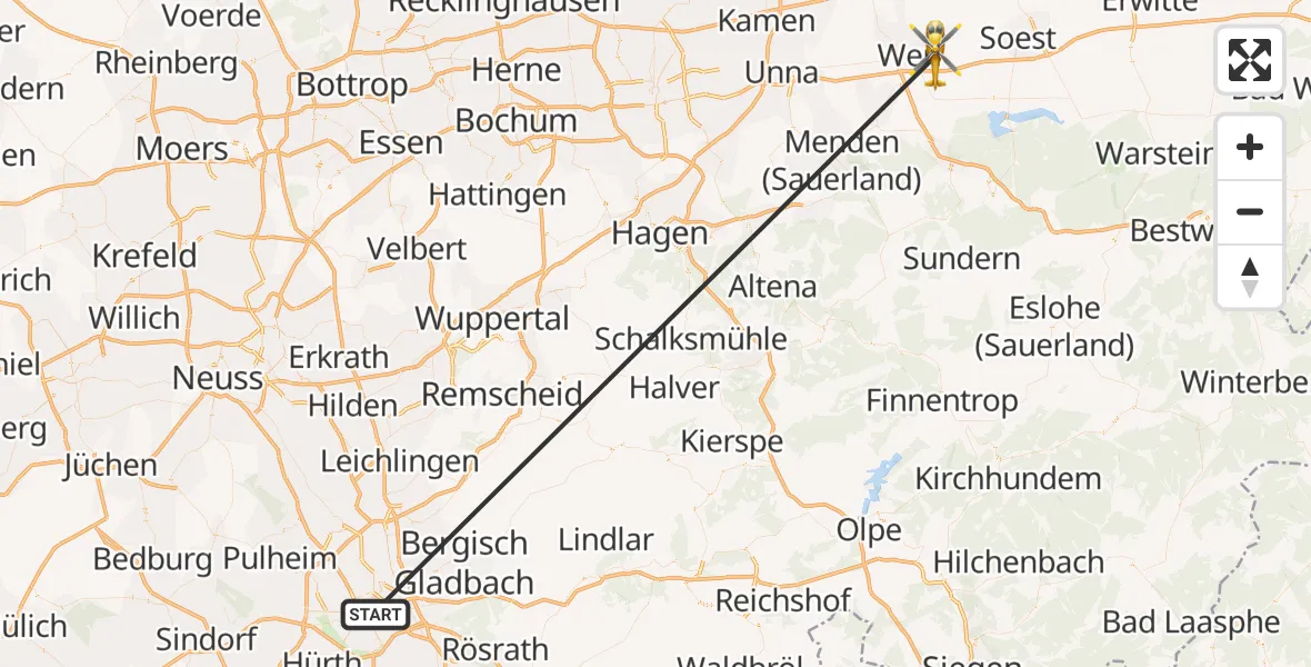 Flugroute Rettungshubschrauber Köln - Werl, 15 Oktober 2026, 12:46