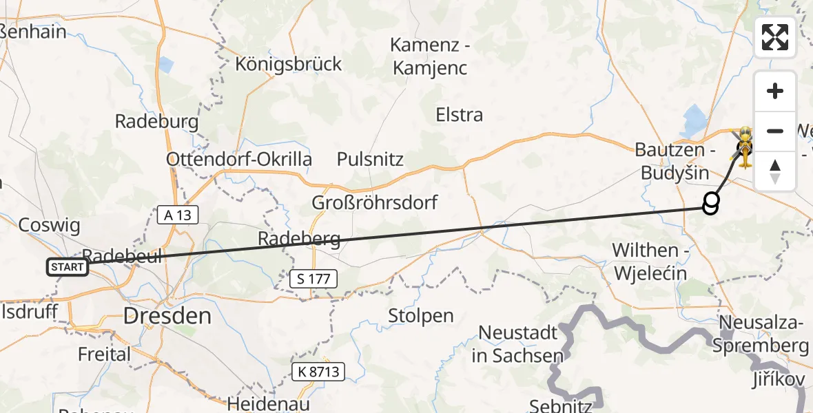 Flugroute Rettungshubschrauber Dresden - Bautzen Flugplatz, 15 Oktober 2026, 12:46