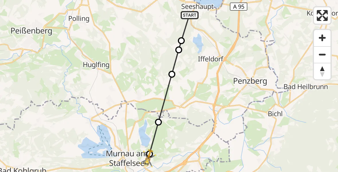 Flugroute Rettungshubschrauber Seeshaupt - Riegsee, 15 Oktober 2026, 12:48