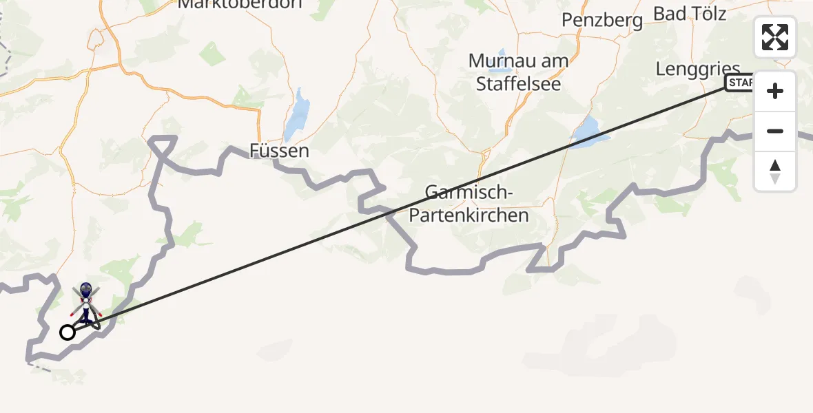 Flugroute Polizeihubschrauber Kreuth - Oberstdorf, 15 Oktober 2026, 13:11
