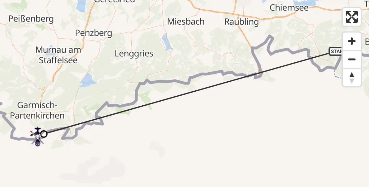 Flugroute Polizeihubschrauber Ruhpolding - Garmisch-Partenkirchen, 15 Oktober 2026, 13:12