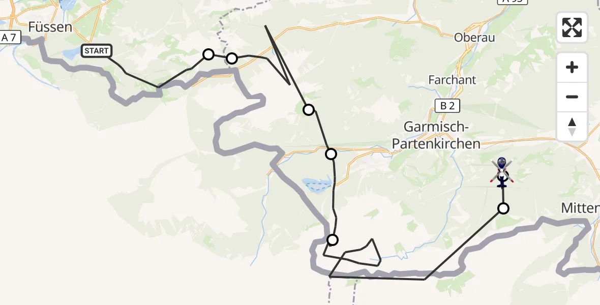 Flugroute Polizeihubschrauber Schwangau - Garmisch-Partenkirchen, 15 Oktober 2026, 13:14