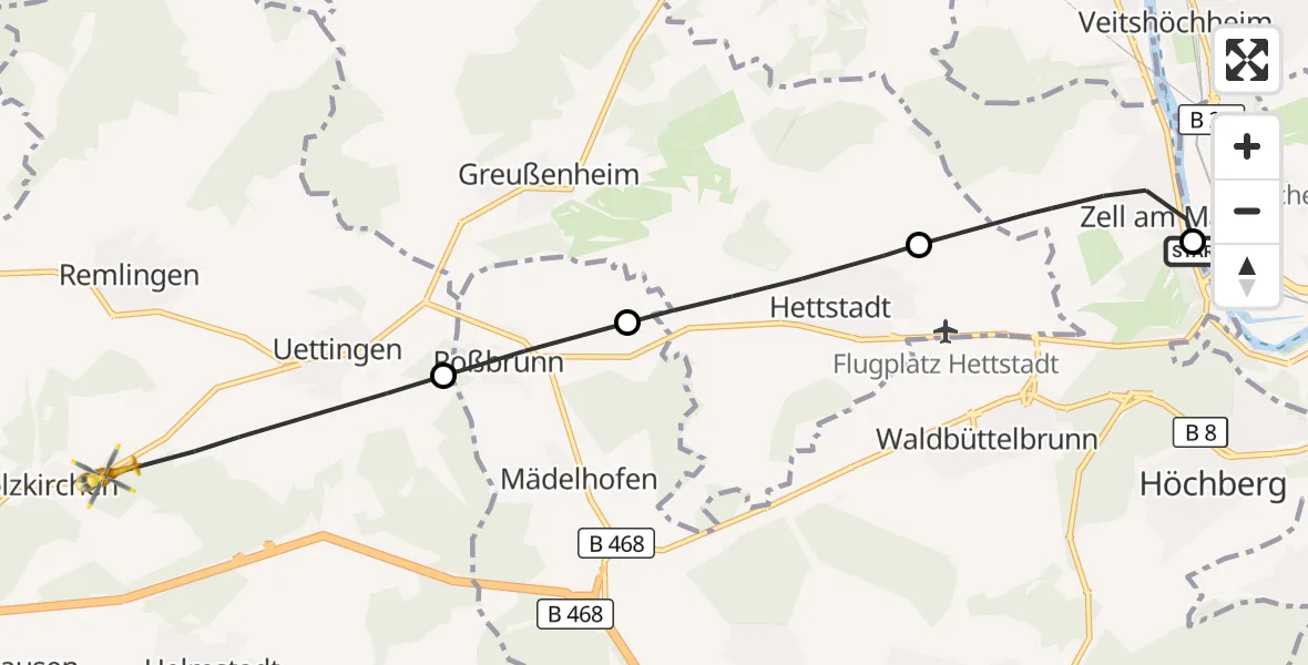 Flugroute Rettungshubschrauber Würzburg - Holzkirchen, 15 Oktober 2026, 13:15
