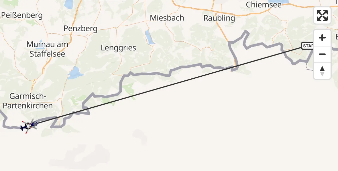 Flugroute Polizeihubschrauber Ruhpolding - Garmisch-Partenkirchen, 15 Oktober 2026, 13:20