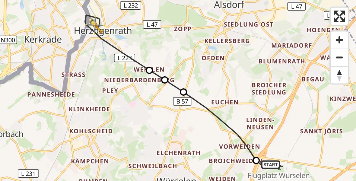Flugroute Rettungshubschrauber Aachen-Merzbrück Flughafen - Herzogenrath, 15 Oktober 2026, 13:21