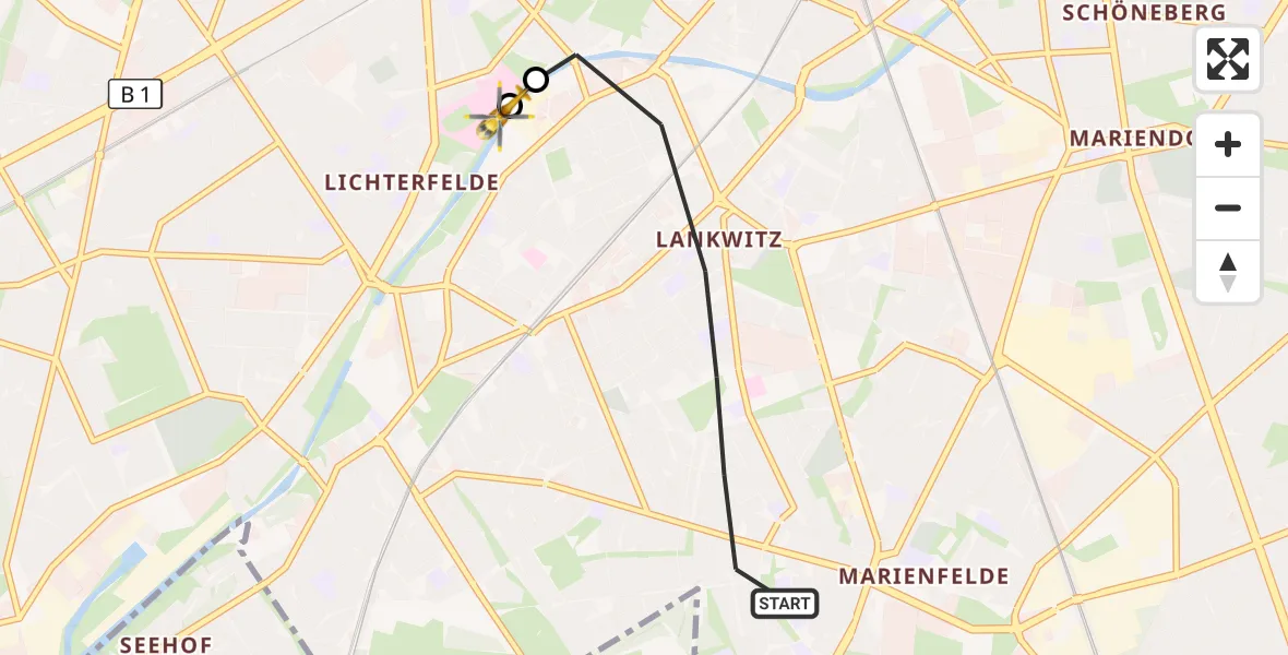 Flugroute Rettungshubschrauber Berlin - Charité Clinic Benjamin Franklin Campus, 15 Oktober 2026, 13:24