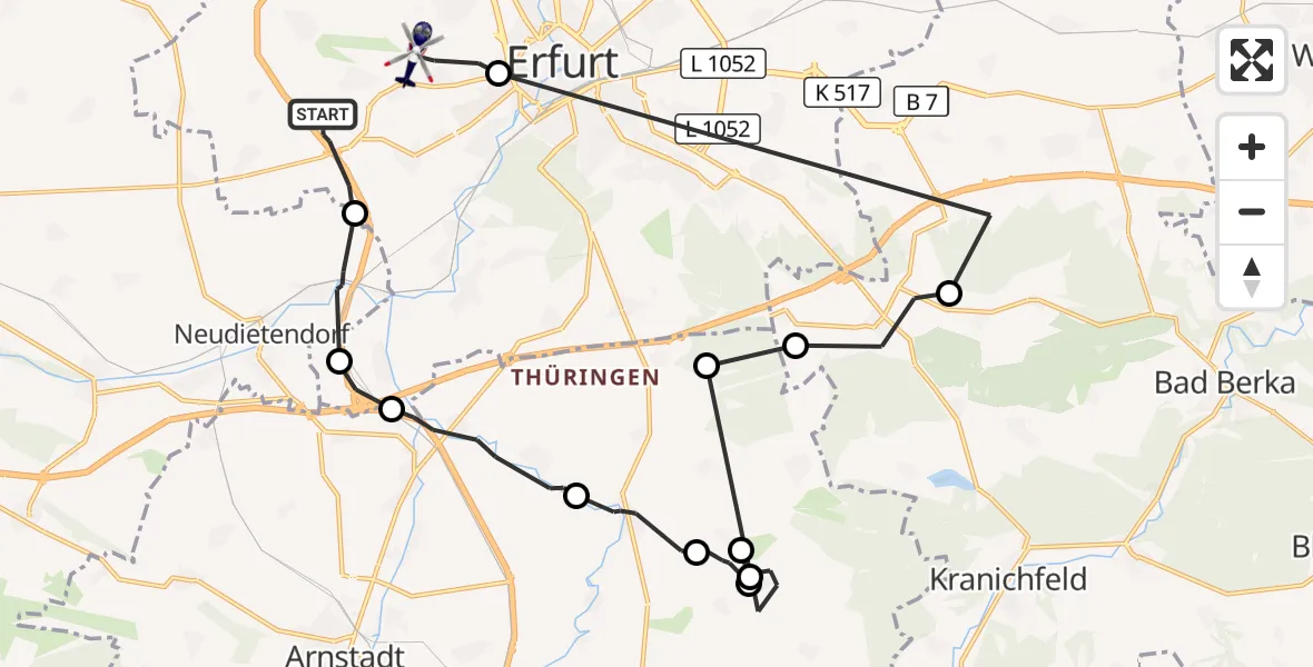 Flugroute Polizeihubschrauber Erfurt - Erfurt-Weimar Flughafen, 15 Oktober 2026, 13:26