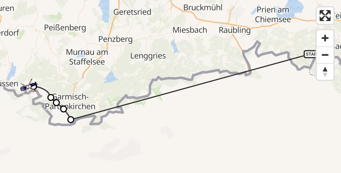 Flugroute Polizeihubschrauber Ruhpolding - Halblech, 15 Oktober 2026, 13:26