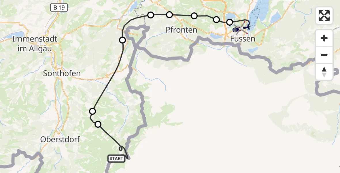 Flugroute Polizeihubschrauber Bad Hindelang - Füssen Segelflugplatz, 15 Oktober 2026, 13:33
