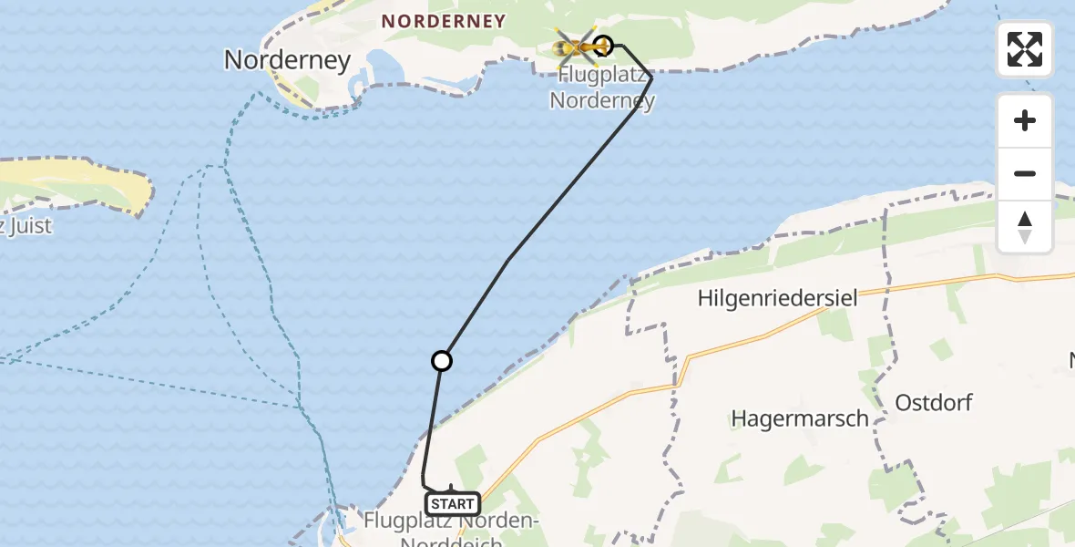 Flugroute Ambulanzhubschrauber Norden-Norddeich Flughafen - Norderney Flughafen, 15 Oktober 2026, 13:34