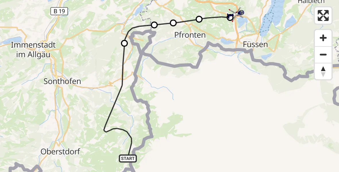 Flugroute Polizeihubschrauber Bad Hindelang - Hopferau, 15 Oktober 2026, 13:35
