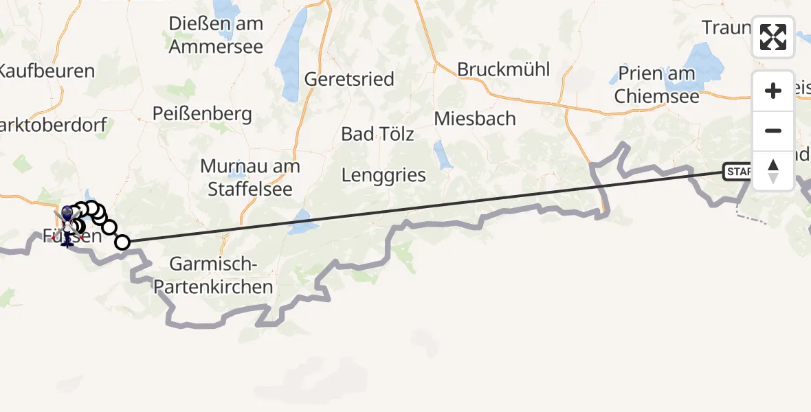 Flugroute Polizeihubschrauber Ruhpolding - Füssen Segelflugplatz, 15 Oktober 2026, 13:41