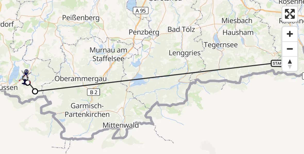 Flugroute Polizeihubschrauber Kiefersfelden - Halblech, 15 Oktober 2026, 13:42
