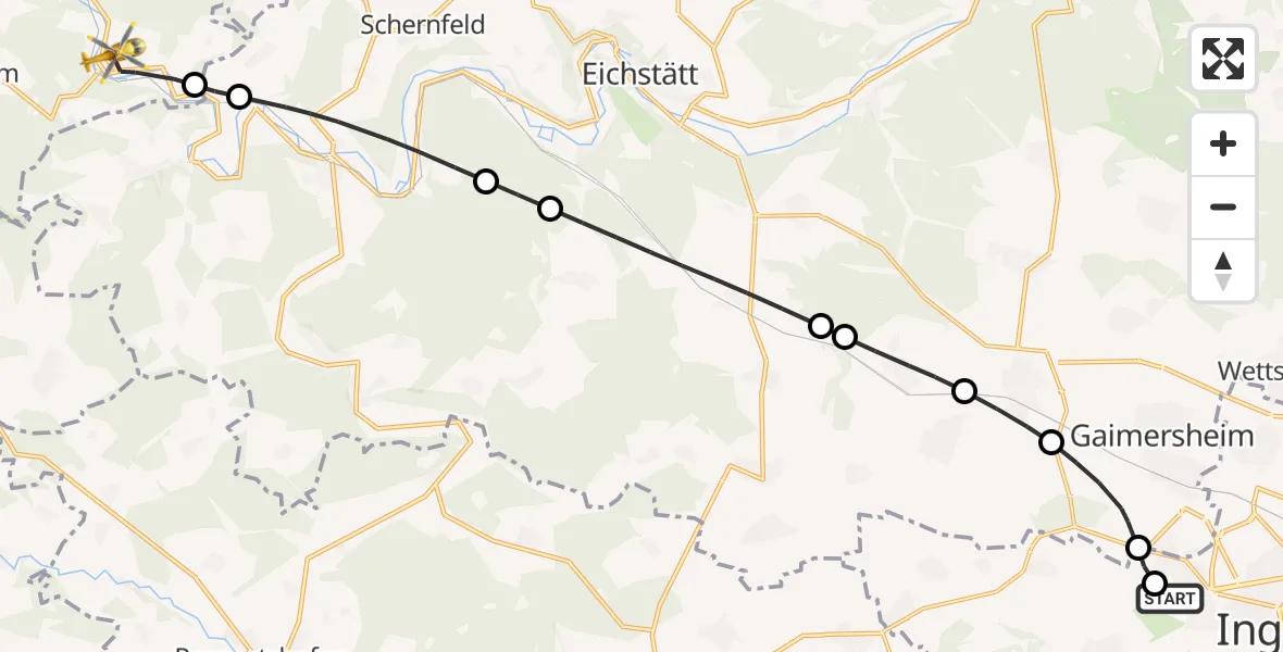 Flugroute Rettungshubschrauber Ingolstadt Hospital - Solnhofen, 15 Oktober 2026, 13:46